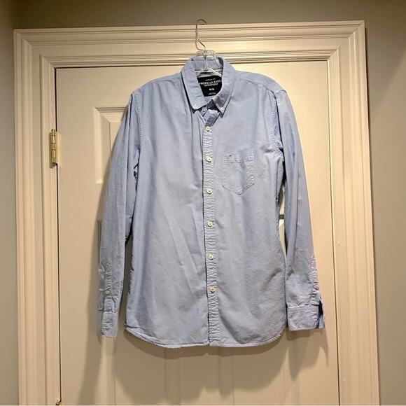 American Eagle AEO Button Down Long Sleeve Shirt Blue Preppy Cotton Mens Medium - Picture 3 of 14